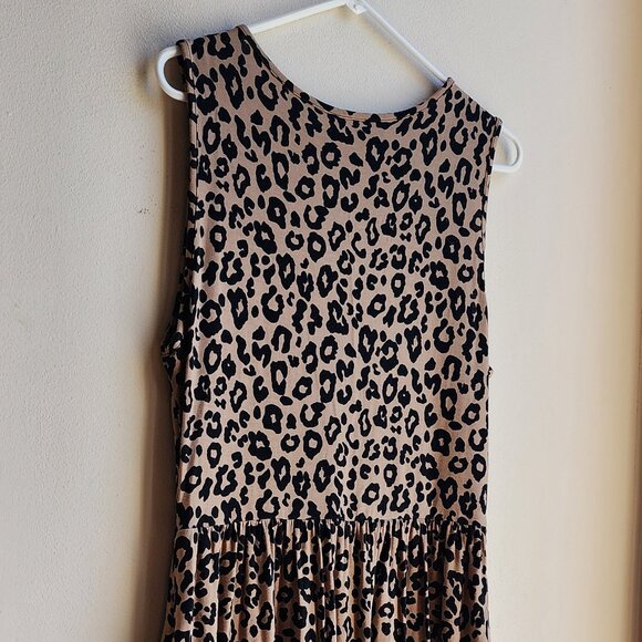 Niloufo Brown Leopard Print Sleeveless Stretchy Midi Sundress Size Large - Picture 8 of 14